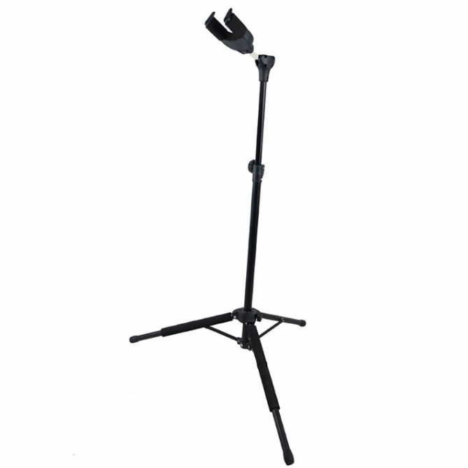 Straight guitar stand with self-motion lock